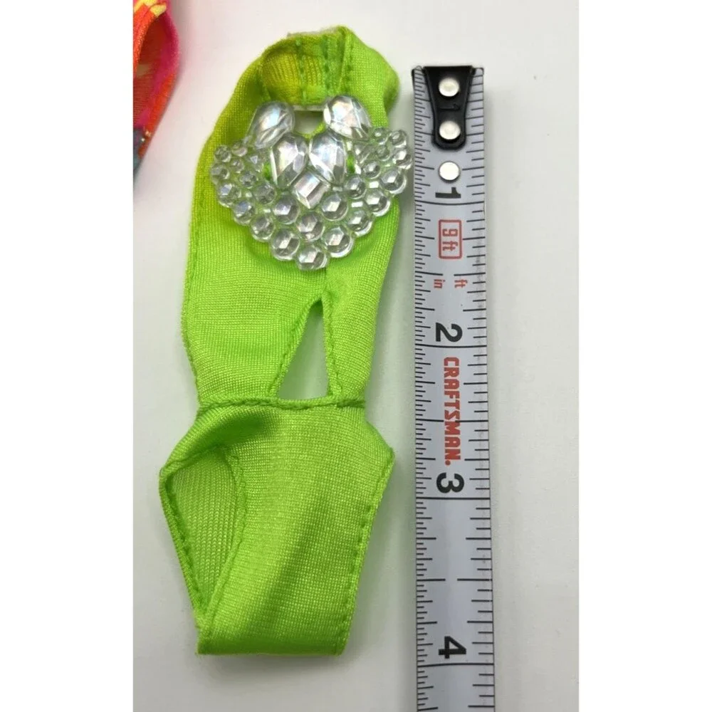 Vintage Barbie Doll Open Back Sun Jewel Swimsuit Neon Green/Gymnastics Outfit